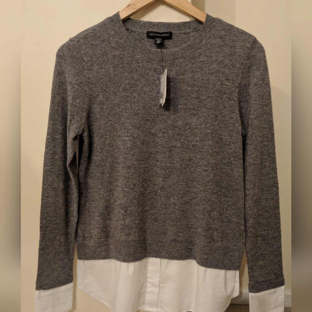NWT Gray Wool Blend Sweater Saks Twofer Small
